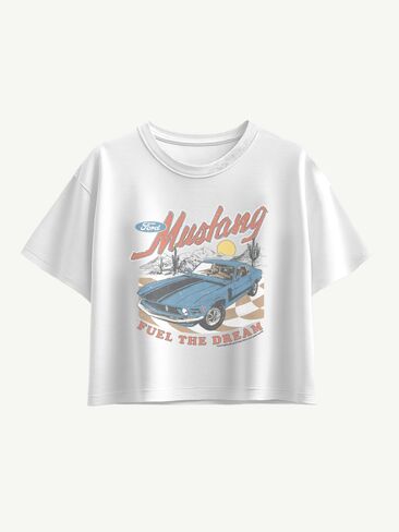 تيشيرت بأكمام قصيرة برسومات مربعة للبنات من Old Navy Ford Mustang Fuel The Dream - أبيض in Saudi Arabia
