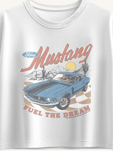 تيشيرت بأكمام قصيرة برسومات مربعة للبنات من Old Navy Ford Mustang Fuel The Dream - أبيض in Saudi Arabia