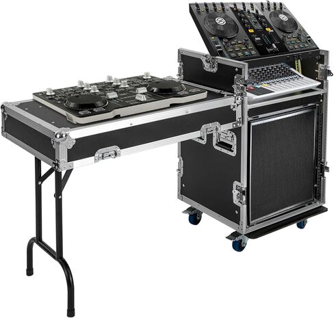 14U Mobile PA DJ Rack Road Case، رف شبكة وستيريو مع قمم خلاط DJ، خزانة معدات استوديو عالية التحمل بطبقتين مع 4 عجلات، حامل تخزين خلاط مكبر للصوت للصوت الحي، KTV، المسرح المنزلي in Kuwait