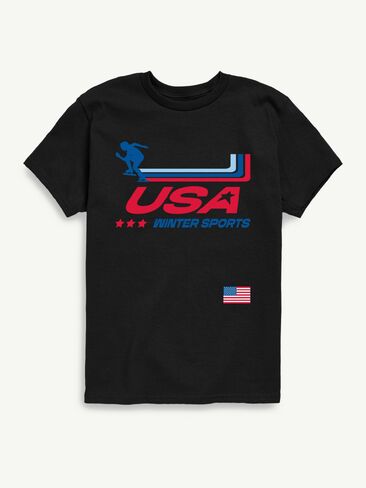 Old Navy USA Winter Sports Short Sleeve Graphic T-Shirt For Kids - Black in Saudi Arabia