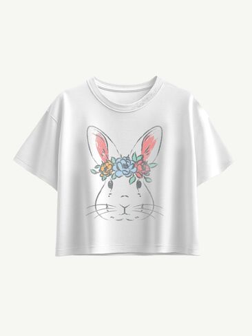 Old Navy Easter Bunny Face Short Sleeve Boxy Graphic T-Shirt For Girls - WHITE in Saudi Arabia