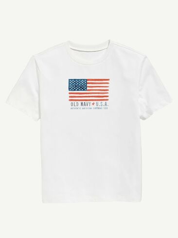 Old Navy Heritage 1996 Flag Graphic T-Shirt For Kids - WHITE in Saudi Arabia