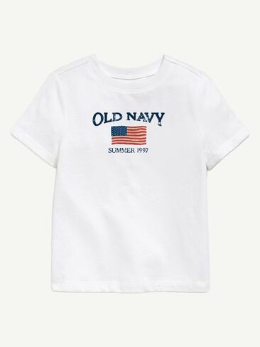 تي شيرت مطبوع عليه علم Old Navy Heritage 1997 للأطفال الصغار - أبيض in Kuwait