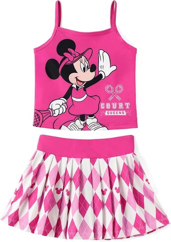 Disney Minnie Frozen Stitch Princess Toddler Girls' Tennis Camisole Top & Skort 2 Piece Outfit Kids Skirt Set for Sports 2-9Y in Saudi Arabia