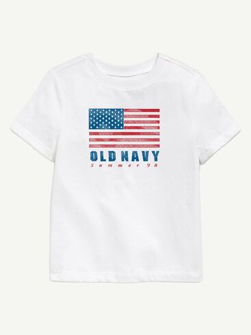 تي شيرت مطبوع عليه علم Old Navy Heritage 1998 للأطفال الصغار - أبيض in Kuwait