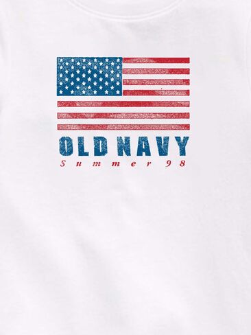 تي شيرت مطبوع عليه علم Old Navy Heritage 1998 للأطفال الصغار - أبيض in Kuwait