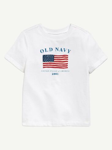 تي شيرت مطبوع عليه علم Old Navy Heritage 2001 للأطفال الصغار - أبيض in Kuwait