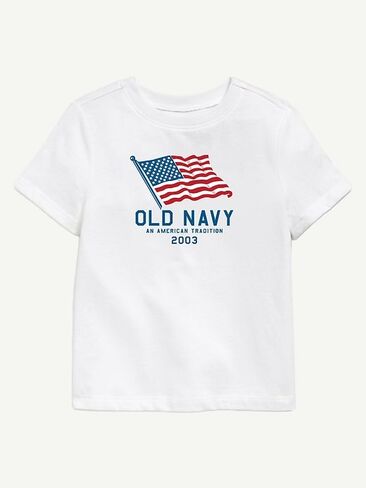 تي شيرت مطبوع عليه علم Old Navy Heritage 2003 للأطفال الصغار - أبيض in Kuwait