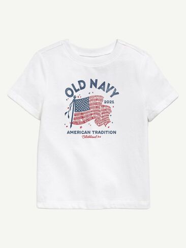تي شيرت مطبوع عليه علم Old Navy Heritage 2021 للأطفال الصغار - أبيض in Kuwait