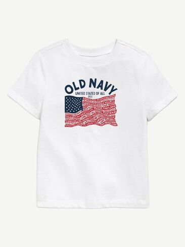 تي شيرت مطبوع عليه علم Old Navy Heritage 2022 للأطفال الصغار - أبيض in Kuwait