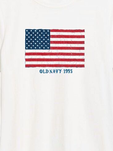 تي شيرت بطبعة علم 1995 من Old Navy Heritage للنساء - أبيض in Kuwait