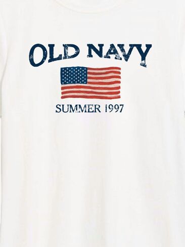 تيشيرت بطبعة علم 1997 من Old Navy Heritage للنساء - أبيض in Kuwait
