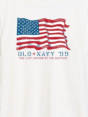 تي شيرت بطبعة علم 1999 من Old Navy Heritage للنساء - أبيض in Kuwait