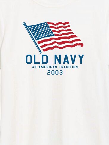 تي شيرت بطبعة علم 2003 للنساء من Old Navy Heirtage - أبيض in Kuwait