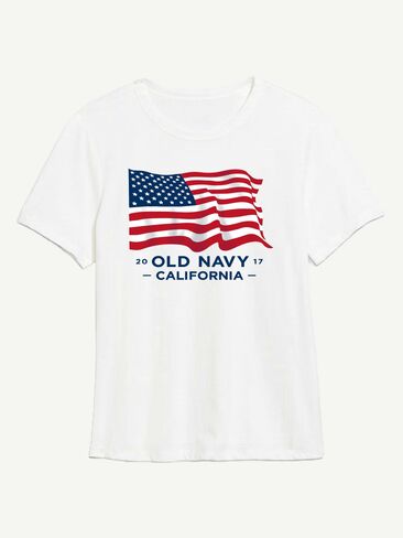 تي شيرت بطبعة علم 2017 للنساء من Old Navy Heritage - أبيض in Kuwait