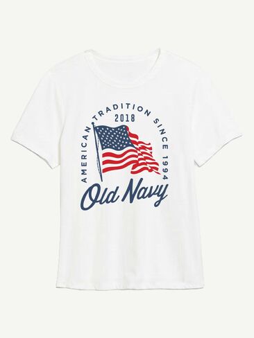 تيشيرت بطبعة علم 2018 للنساء من Old Navy Heritage - أبيض in Kuwait