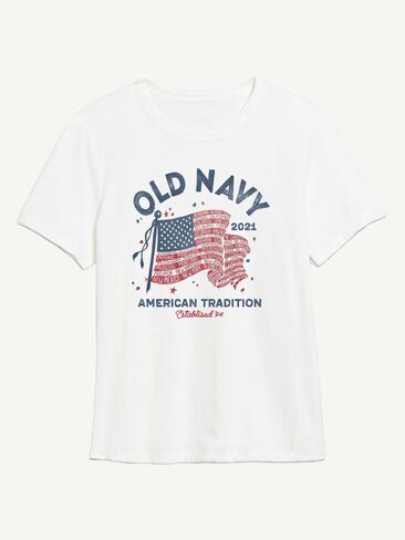 تيشيرت بطبعة علم للنساء من Old Navy Heritage 2021 - أبيض in Kuwait