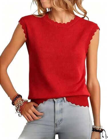 Womens Sleeveless Sweater Vest 2026 Spring Summer Crew Neck Knit Tops Business Casual Cute Scallop Tank Top in Kuwait