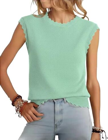 Womens Sleeveless Sweater Vest 2026 Spring Summer Crew Neck Knit Tops Business Casual Cute Scallop Tank Top in Kuwait