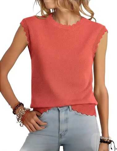Womens Sleeveless Sweater Vest 2026 Spring Summer Crew Neck Knit Tops Business Casual Cute Scallop Tank Top in Kuwait