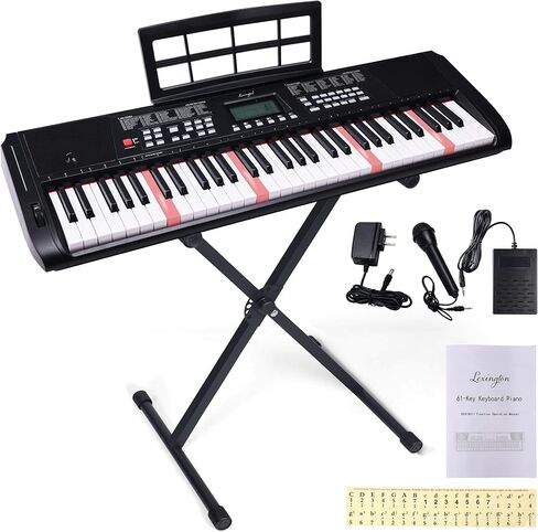 Lexington 61 Key Keyboard Piano, Complete Electronic Piano Keyboard Set for Beginners Adults, Portable Music Keyboard with Lighted Keys, Teaching Modes, Stand, Case, Microphone (61-Key Purple) in Saudi Arabia