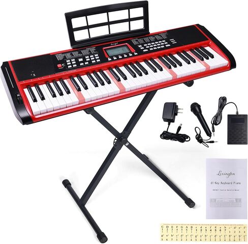 Lexington 61 Key Keyboard Piano, Complete Electronic Piano Keyboard Set for Beginners Adults, Portable Music Keyboard with Lighted Keys, Teaching Modes, Stand, Case, Microphone (61-Key Purple) in Saudi Arabia