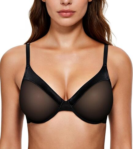 Mirry Women's Sheer Mesh Lace Bra Unlined Plunge Demi Bras Non Padded Everyday Underwire Bralette in Saudi Arabia