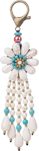 Bohemian Retro Keychain for Women Girls Vintage Handmade Colored Stones Tassels Flower Charms Key Chain in Saudi Arabia