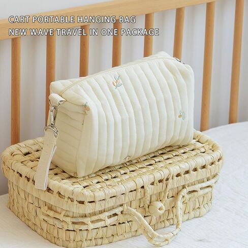 Small Hanging Organizer Pouch for Stroller or Wall Multi-Purpose Storage Bag with Embroidered Detail for Wife Mom Beige in Saudi Arabia