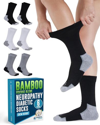 Doctor's Select Diabetic Socks for Women & Men - 6 Pairs Knit Viscose Bamboo Neuropathy Socks | Moisture-Wicking, Non-Binding in Kuwait