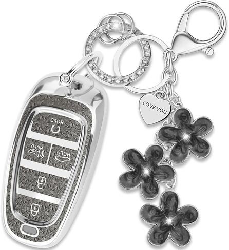 Pink TPU Key Fob Cover with Sakura Flower Keychain Compatible with Hyundai Tucson 2022-2024,Sonata 2020-2023,Santa Cruz 2022-2024 5-Button Smart Key for Women in Saudi Arabia