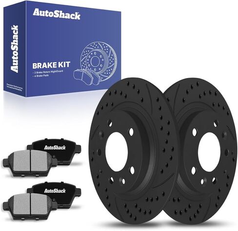 دوارات الفرامل الصلبة الخلفية من AutoShack + وسادات سيراميك ممتازة طقم فرامل 6 قطع بديلة لـ 2006-2012 Ford Fusion 2006-2013 Mazda 6 2007-2012 Lincoln MKZ 2006-2011 Mercury Milan 11.01 بوصة (279.6 مم) in Saudi Arabia