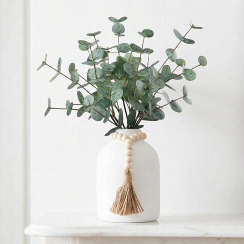 6 Pcs Artificial Eucalyptus Stems in Large Black Vase ,18" Artificial Greenery Stems Centerpieces Fake Eucalyptus Stems 9 in Tall Vase Home Decor Coffee Table Kitchen Table Centerpieces Decor (Black) in Saudi Arabia