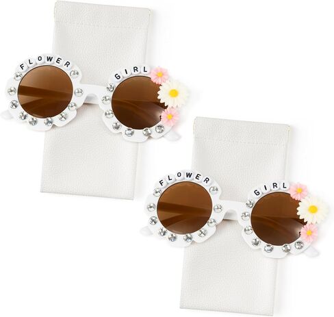 PANTIDE Flower Girl Sunglasses - Daisy Floral Rhinestone Round Shaped Sunglasses, Wedding Engagement Party Favors Outdoor Beach Glasses Accessories, Jewelry Gift for Girl Little Bridesmaid (White) in Kuwait