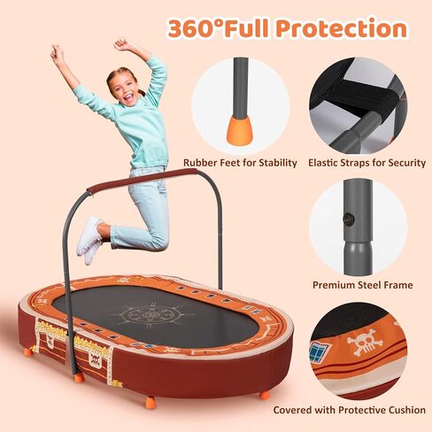 Indoor Trampoline, 55" Foldable Trampoline with Handle, Oval Trampoline for Kids, Play Rebounder, Kids Trampoline Indoor, Gift for Girls Age 3+ in Saudi Arabia