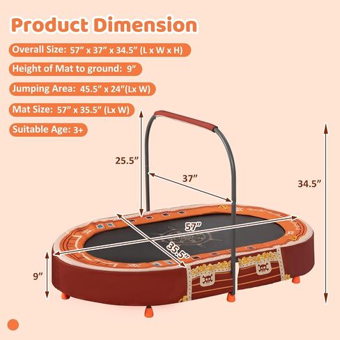 Indoor Trampoline, 55" Foldable Trampoline with Handle, Oval Trampoline for Kids, Play Rebounder, Kids Trampoline Indoor, Gift for Girls Age 3+ in Saudi Arabia