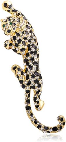 Luxury Crystal Tiger Brooch Pins for Women Men Vintage Gold-Tone Climbing Black Spots Leopard Brooch Fashion Panther Cougar Pin Suit Jackets Coat Animal Jewelry Gift in Saudi Arabia