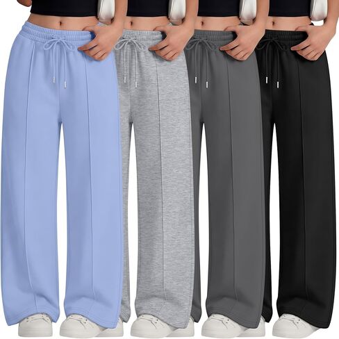 4 Pack Girls Sweatpants Teen Girls Baggy Wide Leg Pants Drawstring Joggers Athletic Trousers with Pockets 5-14Y in Saudi Arabia
