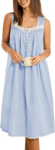 100% Cotton Nightgowns for Women Soft Sleeveless Night Gown Long Sleepwear with Pockets,S-3XL in Saudi Arabia