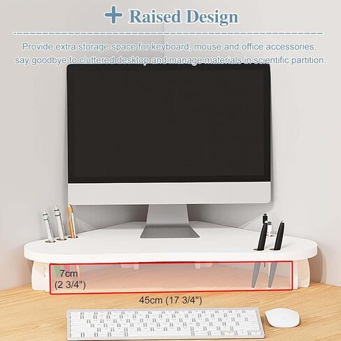 Corner Monitor Stand 78cm Long Triangular Corner Monitor Organizers Riser with Pen Holder, Office Storage Rack for Display/Notebook/Led Tv, Universal Screen Stand (Color : White) in Saudi Arabia