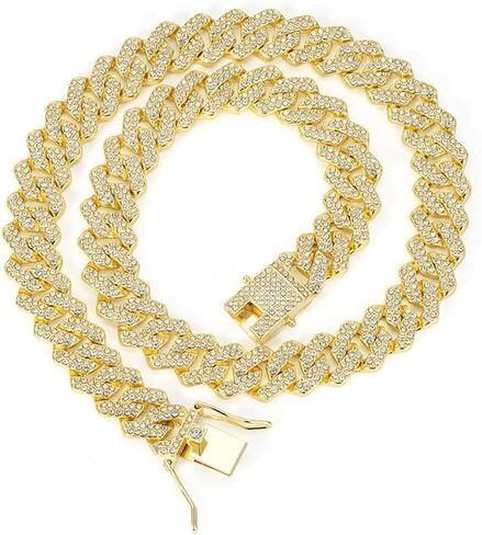 Cuban Link Chain Mens Iced Out Cuban Necklace Silver/Gold Bling Diamond Hip Hop Jewelry for Women in Saudi Arabia