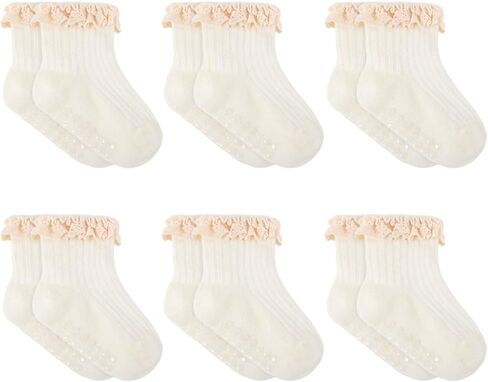 Baby Girl Anti Slip Grip Socks Cute Frilly Ruffle Ankle Socks Soft Breathable Cotton Non Skid Newborn Infants in Saudi Arabia