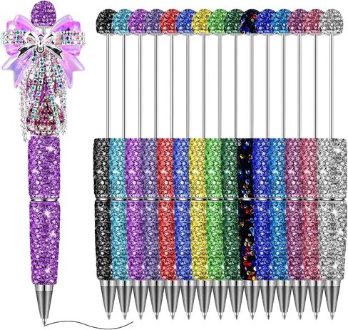 Homaisson 30 Pcs Rhinestone Beadable Pen Kit, Glitter Diamond Beaded Pens Bulk, Smooth Writing Bling Pens with Crystal, Glitter Pens for DIY in Saudi Arabia