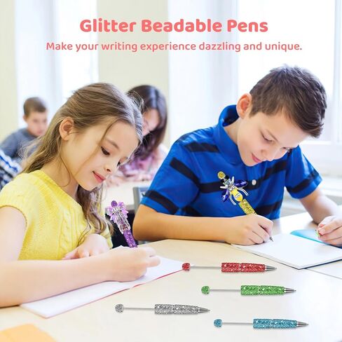Homaisson 30 Pcs Rhinestone Beadable Pen Kit, Glitter Diamond Beaded Pens Bulk, Smooth Writing Bling Pens with Crystal, Glitter Pens for DIY in Saudi Arabia