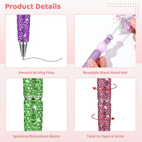 Homaisson 30 Pcs Rhinestone Beadable Pen Kit, Glitter Diamond Beaded Pens Bulk, Smooth Writing Bling Pens with Crystal, Glitter Pens for DIY in Saudi Arabia