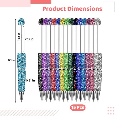 Homaisson 30 Pcs Rhinestone Beadable Pen Kit, Glitter Diamond Beaded Pens Bulk, Smooth Writing Bling Pens with Crystal, Glitter Pens for DIY in Saudi Arabia