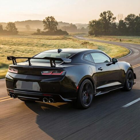 جناح سبويلر خلفي متوافق مع 2016-2024 كامارو ZL1 1LE STYL SS RS LT ZL جميع الموديلات، بدون كاميرا سبويلر خلفية أسود لامع in Kuwait