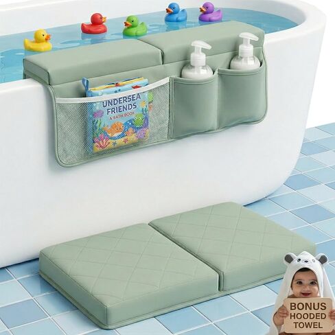 طقم وسادة مسند للركبة ومسند الكوع من Bornealand® مقاس 2 بوصة + منشفة بغطاء للرأس - وسادة ركوع مطرزة لاستحمام الطفل - مجموعة مسند للركبة ومسند للكوع من الإسفنج الذكي بطبقة مزدوجة in Kuwait