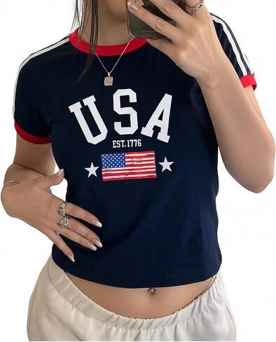 Women's Graphic Baby Tees Vintage Mexico Jersey Shirt Y2K USA Crop Top Brazil T-Shirt 2000s Summer Short Sleeve Outfit in Saudi Arabia