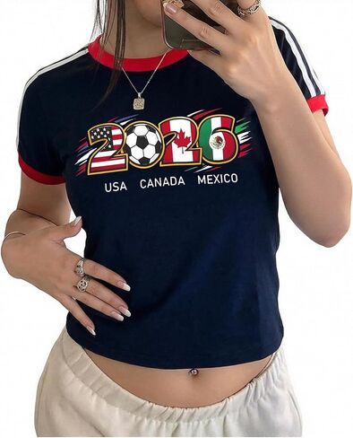 Women's Graphic Baby Tees Vintage Mexico Jersey Shirt Y2K USA Crop Top Brazil T-Shirt 2000s Summer Short Sleeve Outfit in Saudi Arabia